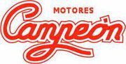 Un logotipo rojo y blanco de Motors Campeon sobre un fondo blanco.
