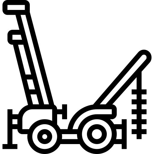 Un icono en blanco y negro de una grúa con una grúa adjunta.