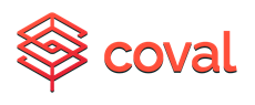 Un logotipo rojo y blanco para una empresa llamada coval.