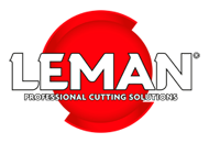 Un logotipo rojo y blanco para Leman Professional Cutting Solutions.