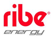 Un logotipo rojo y blanco para ribe energy sobre un fondo blanco.