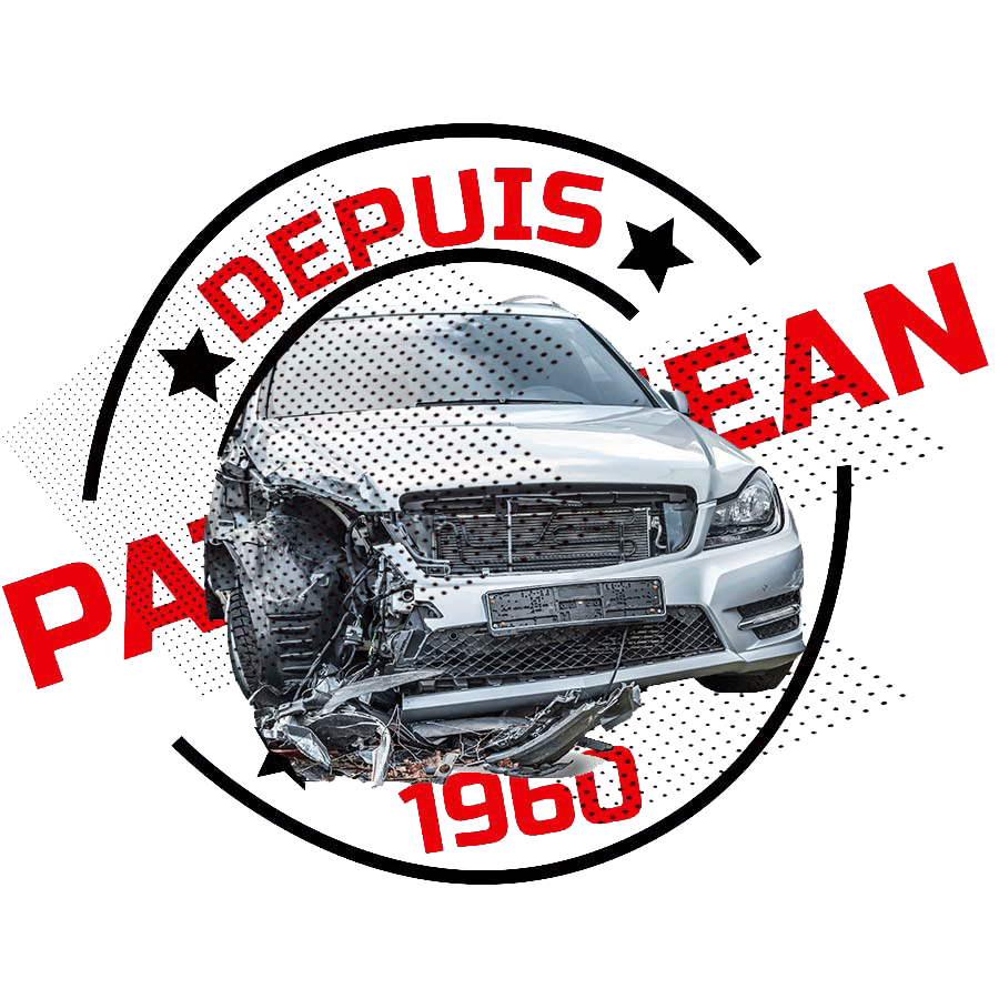 Voiture accidentée avec le logo PATIER JEAN derrière