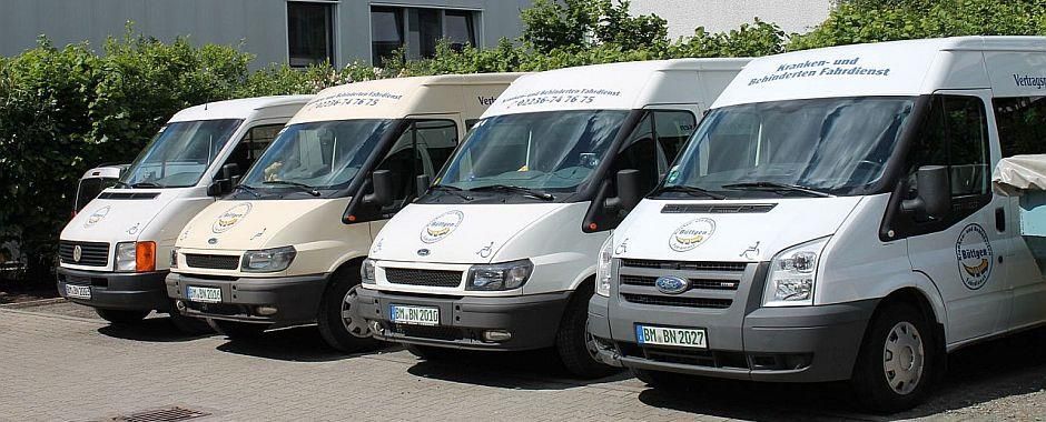 Eine Reihe von Ford-Transportern steht auf einem Parkplatz