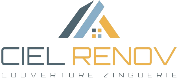 Logo de Ciel Rénov avec une icône de toit stylisée grise, bleue et jaune au-dessus du nom de l'entreprise.