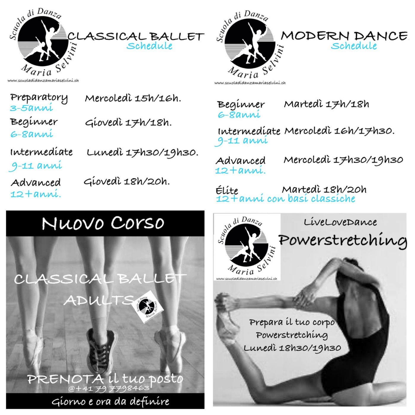 Locandina corsi di classical ballet e modern dance