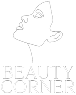 Dibujo lineal minimalista de un rostro sobre las palabras &ldquo;BEAUTY CORNER&rdquo;.