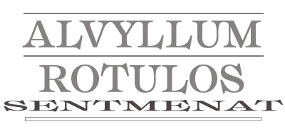 Texto gris con serifa que dice “ALVYLLUM ROTULOS SENTIMENTAT” con líneas horizontales arriba y abajo.