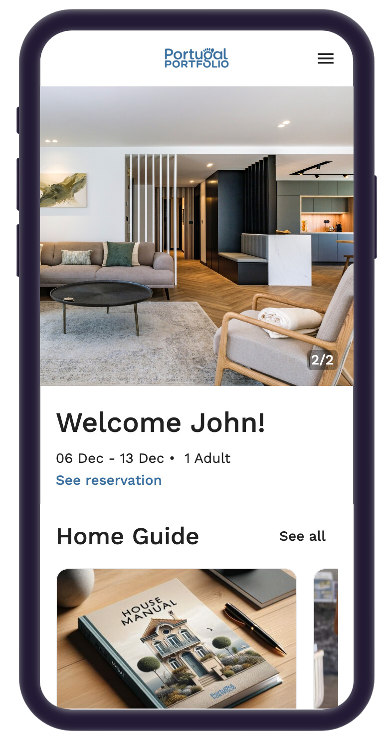 a cell phone with a home guide app open on it .