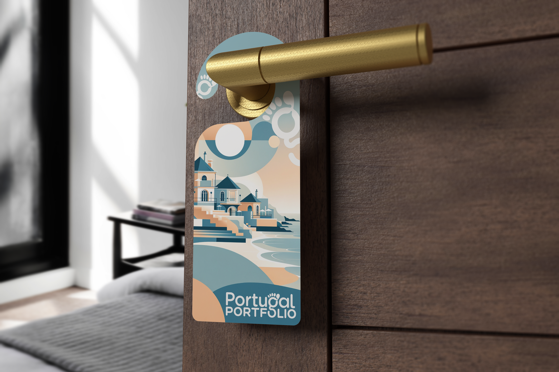 a door hanger with a picture of portugal on it is hanging on a door . booking extranet