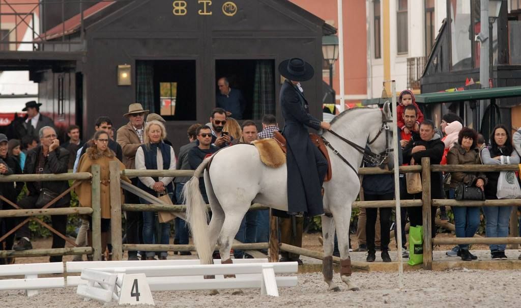 A man is riding a horse in front of a building that says bio