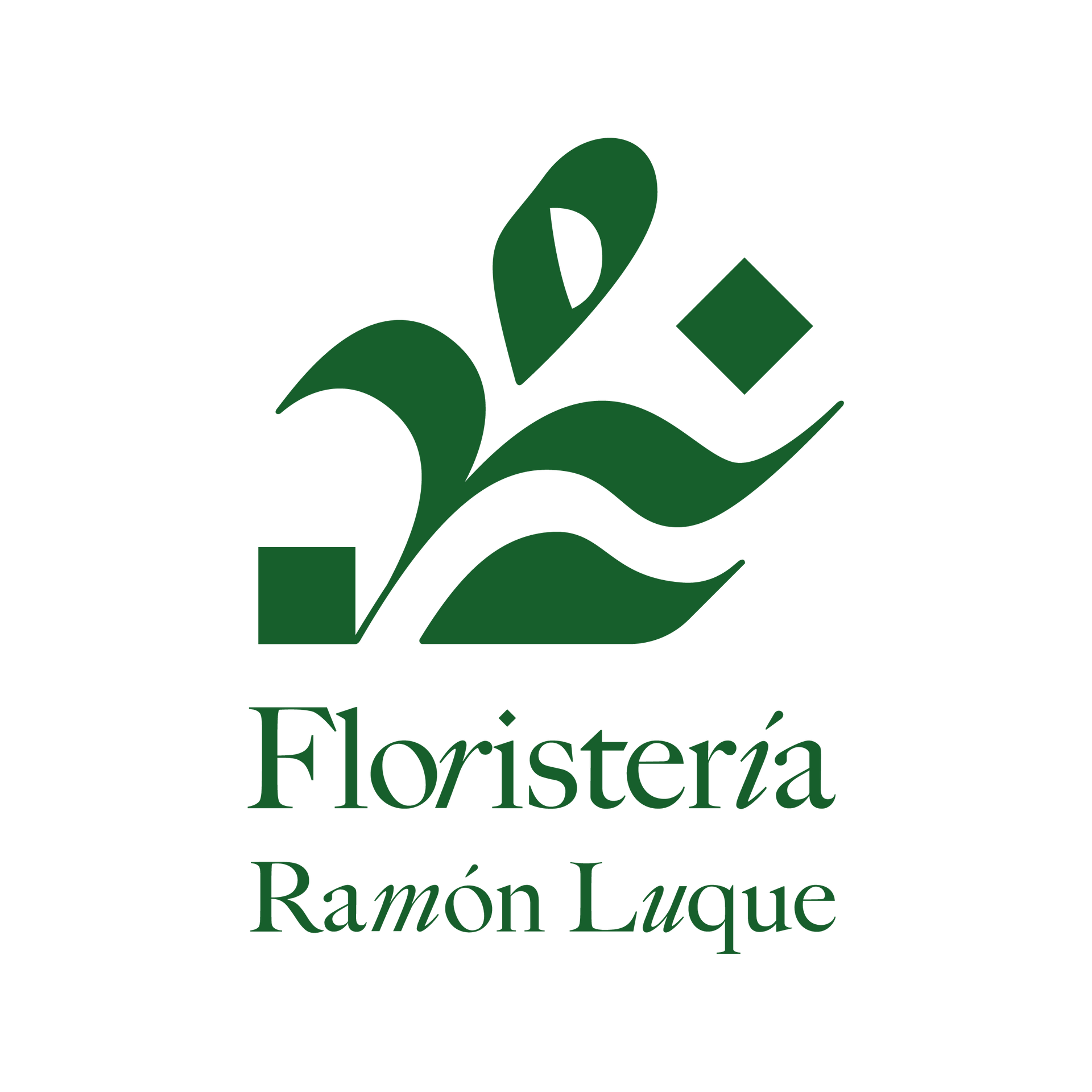 Un logotipo verde para la floristería ramon luque sobre un fondo blanco.
