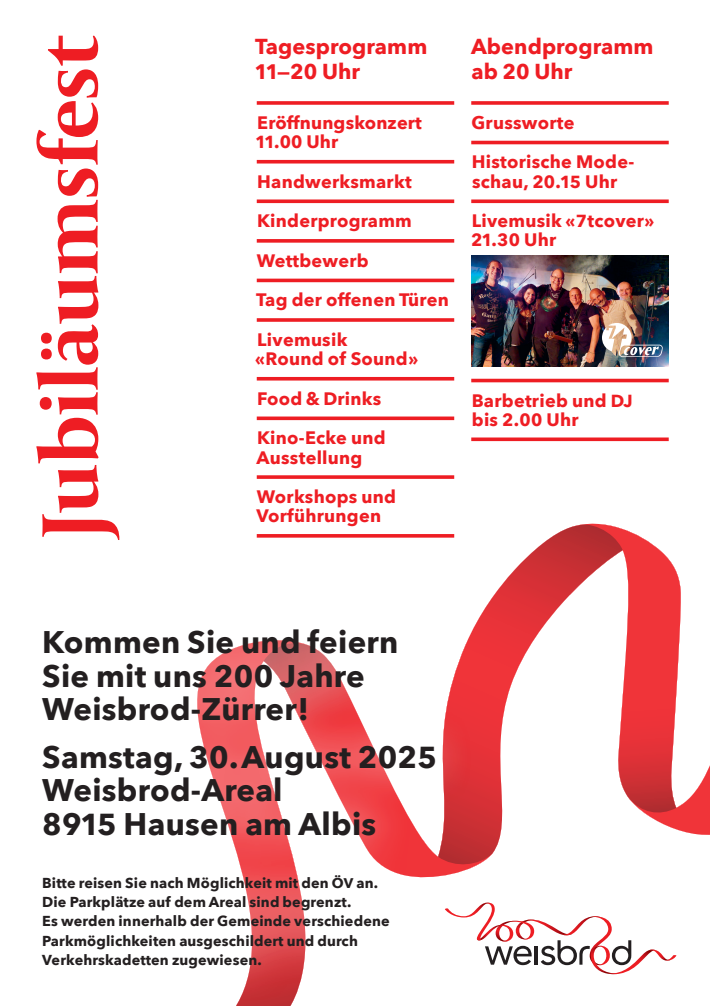 Ein rot-weißes Poster mit einer roten Schleife darauf.