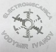 Logotipo de Electromecánica Volodymyr Ivanov, que presenta una tuerca hexagonal estilizada con componentes eléctricos.