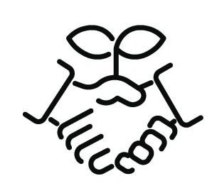 Un dibujo en blanco y negro de dos personas dándose la mano.