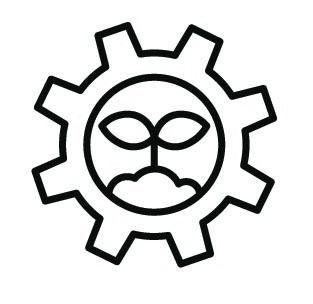 Un dibujo en blanco y negro de un engranaje con una planta dentro.