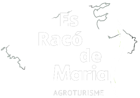 White logo reading “Es Racó de Maria” with “Agroturisme” beneath, on a light background.