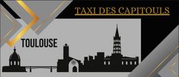 Logo de Taxi Des Capitouls avec silhouette de Toulouse. Design noir, or et gris.