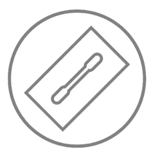 Un dibujo lineal de un hisopo en una caja dentro de un círculo.