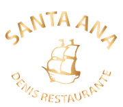 Logotipo dorado: arco "SANTA ANA" sobre una ilustración de un barco dorado; "DENIS RESTAURANTE" debajo en un arco.