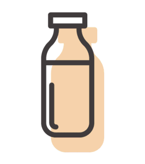 Ilustración de un pequeño frasco de medicina beige con tapón blanco y contorno oscuro.