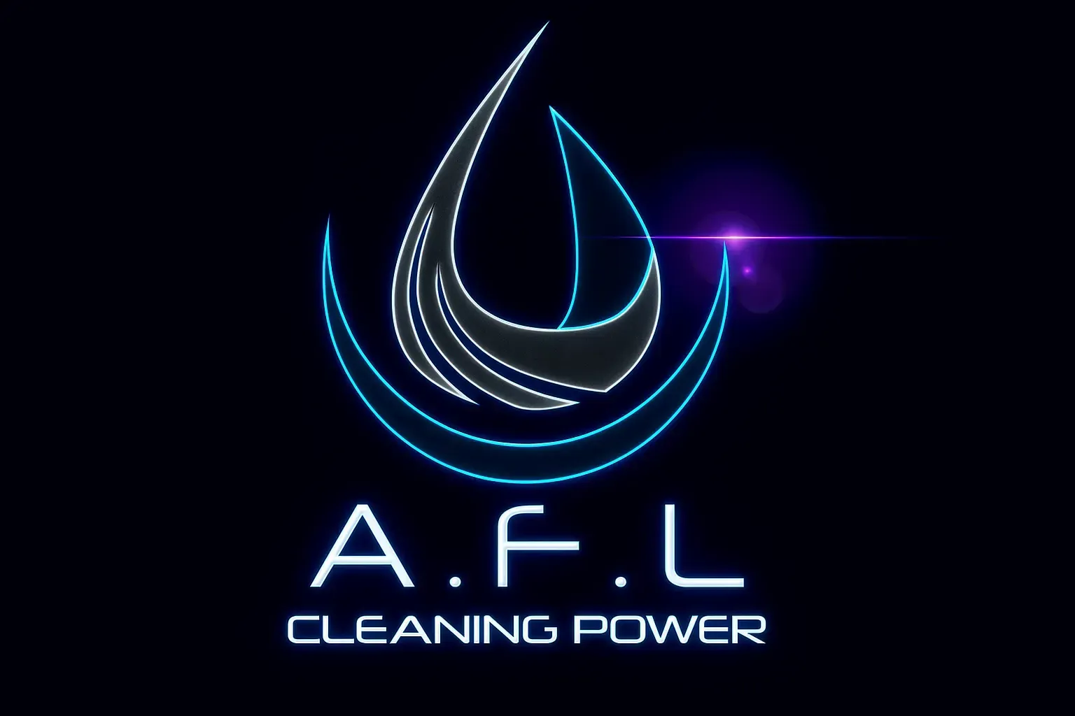 Logotipo de AFL Cleaning Power con un diseño de gota de agua azul brillante sobre fondo negro.