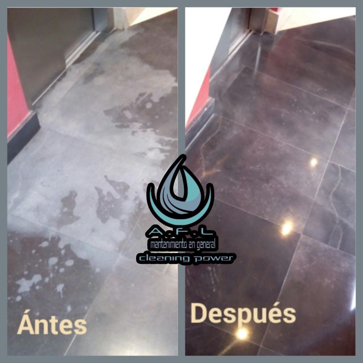 Comparación del antes y el después de la limpieza de un piso. 