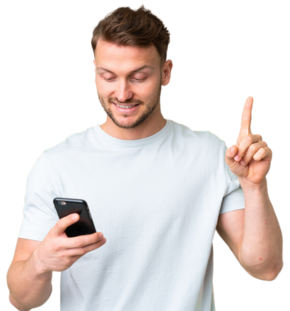 Homme en t-shirt levant le doigt