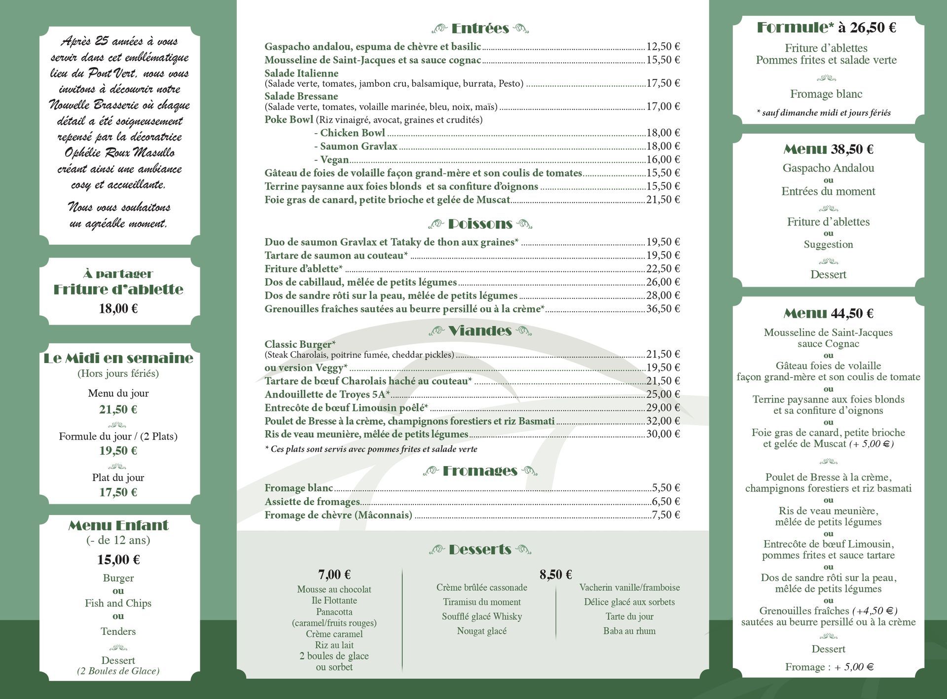 Carte de la Brasserie des 2 Ponts à Maçon