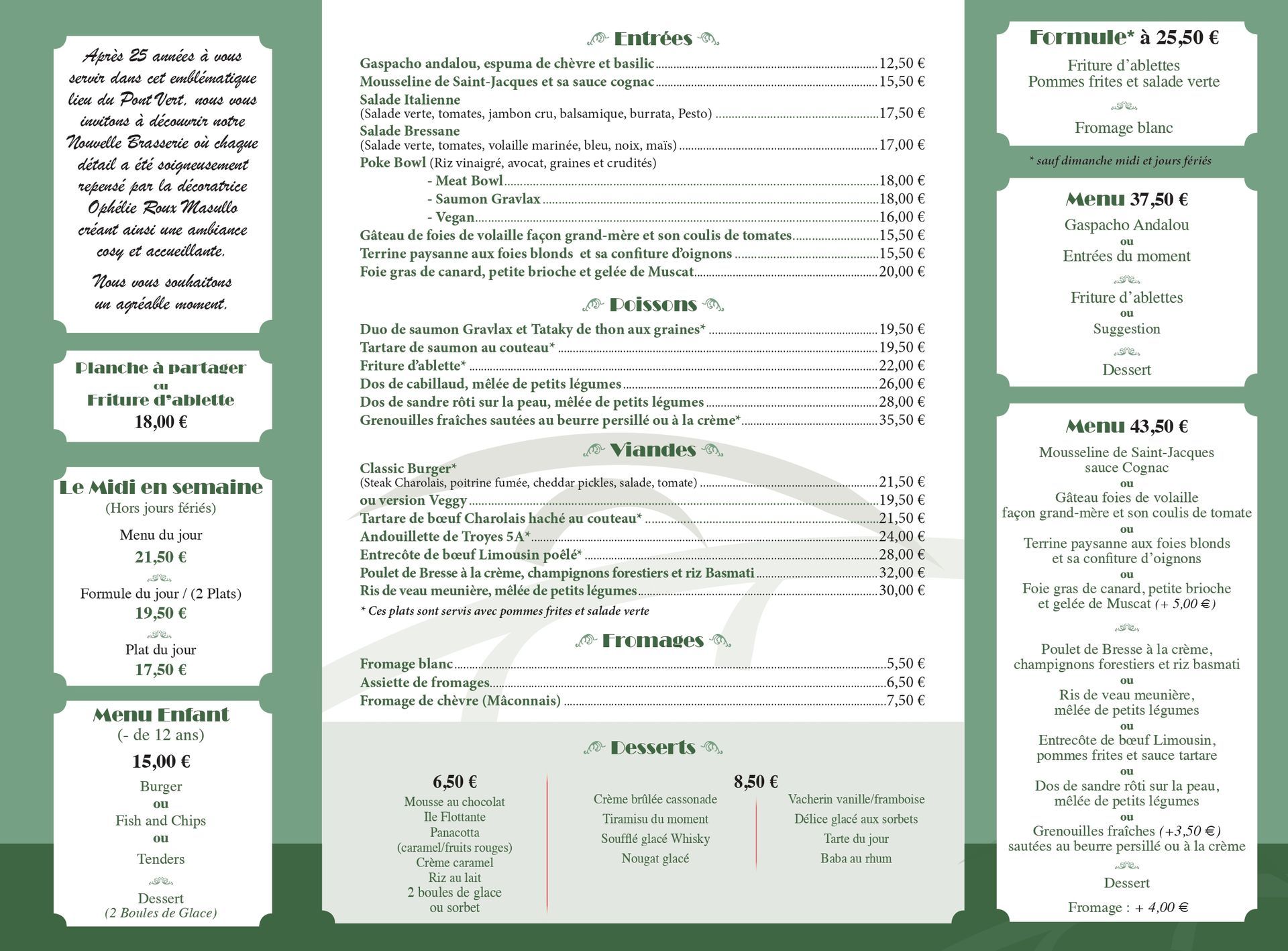 Carte de la Brasserie des 2 Ponts à Maçon