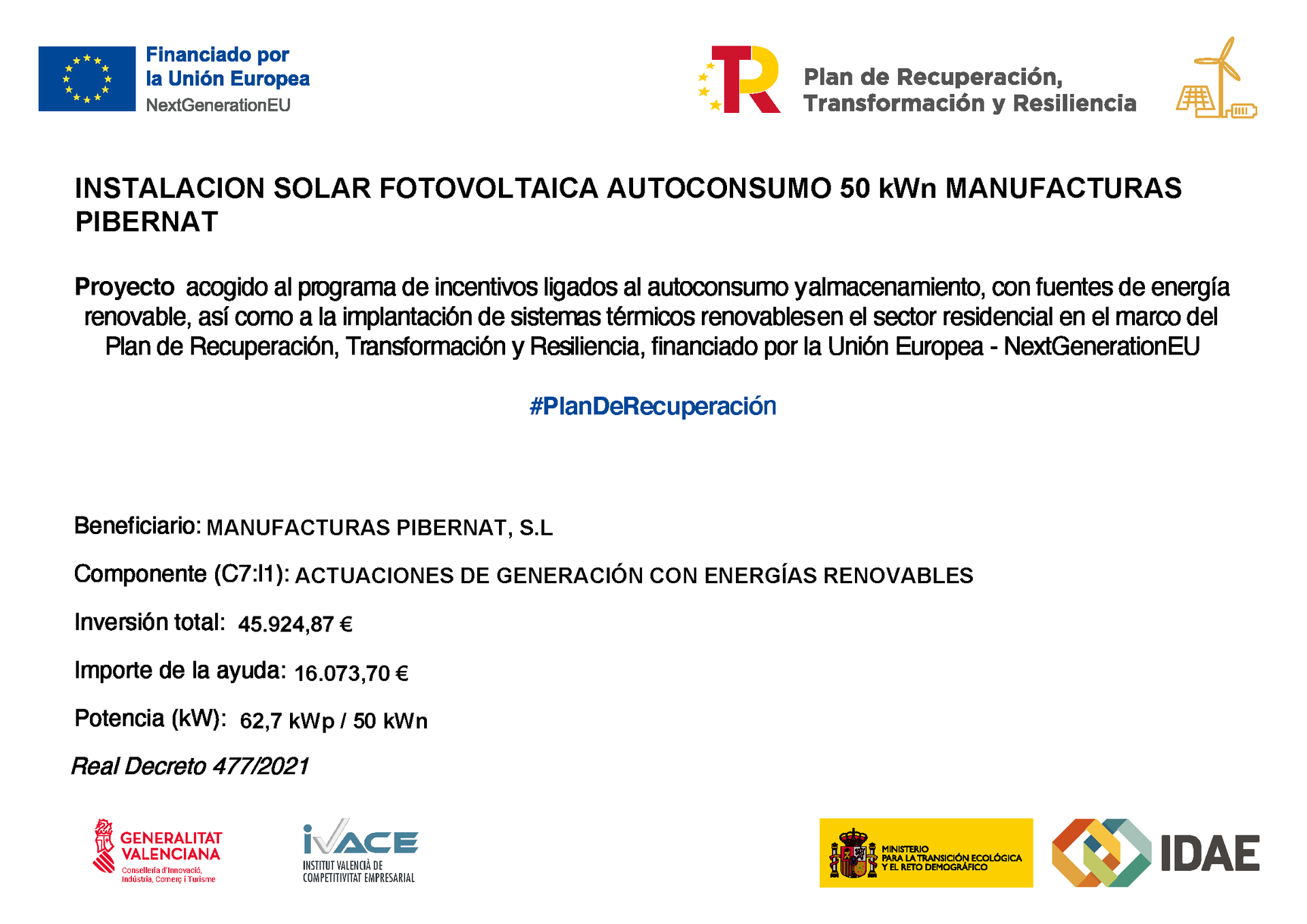mensaje de subvención 