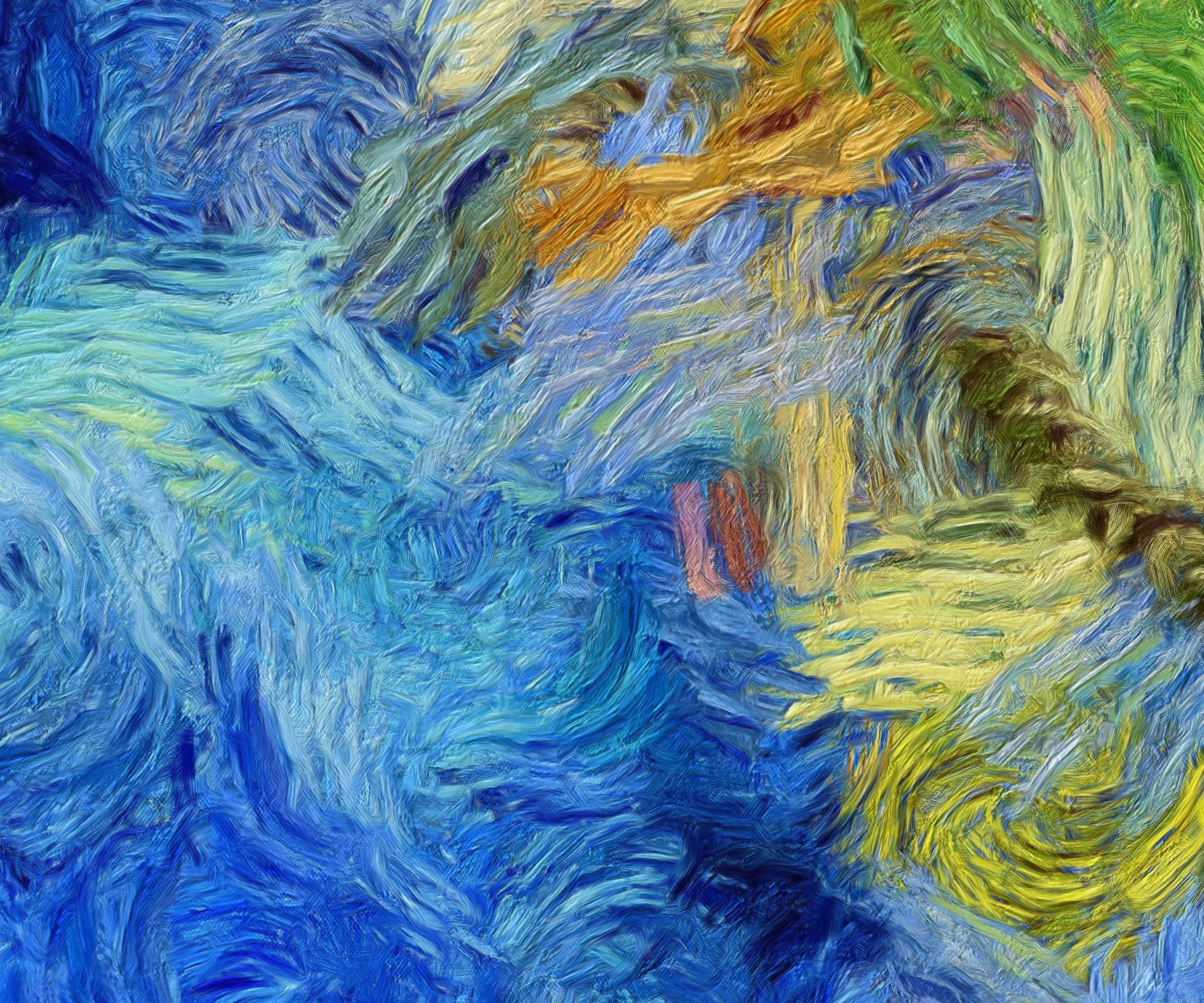 Une toile de peinture bleu et jaune.