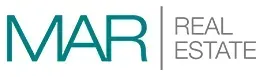 El logotipo de Mar Real Estate es azul y blanco.