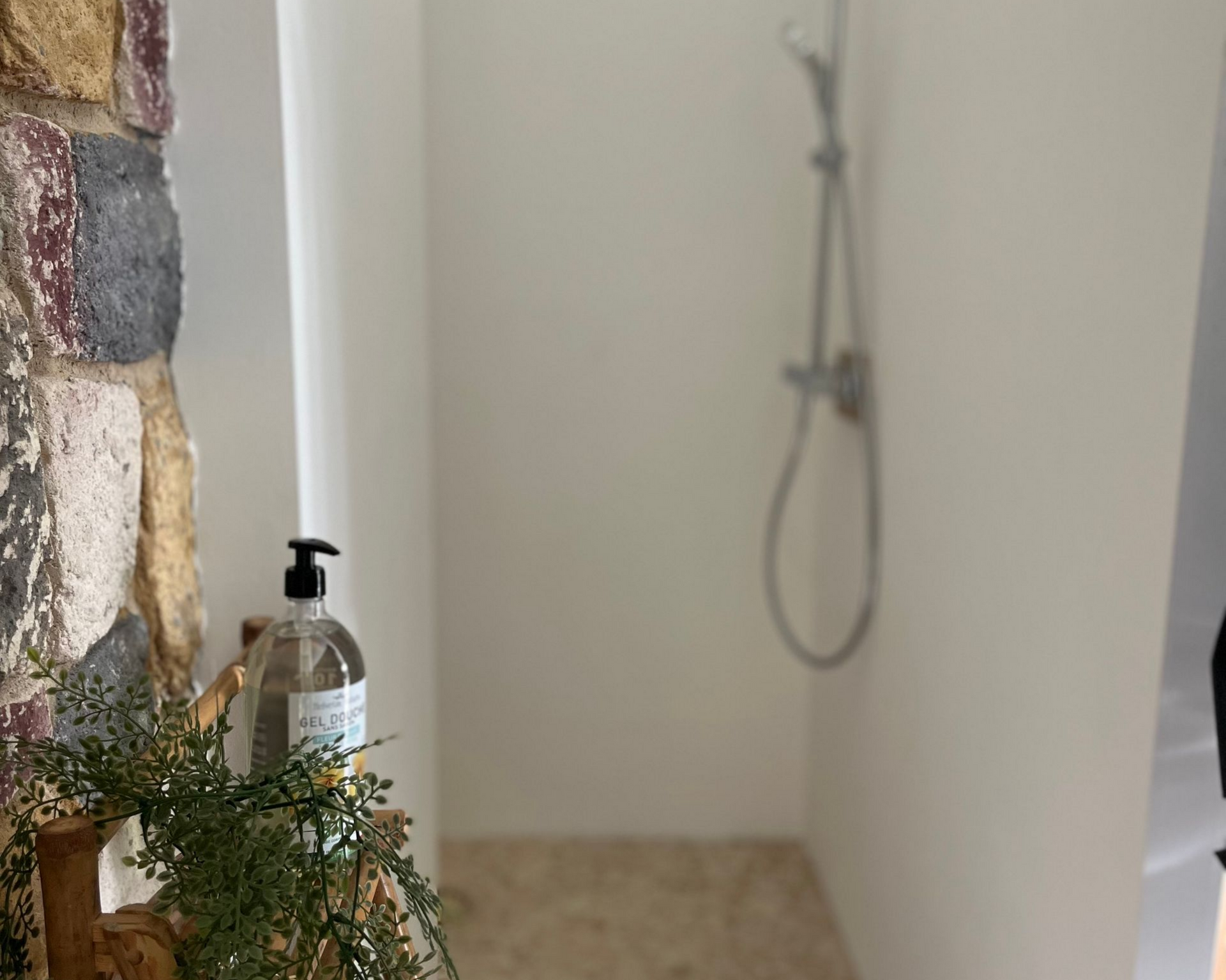 Douche à l'italienne en arrière plan, flou de profondeur de champ