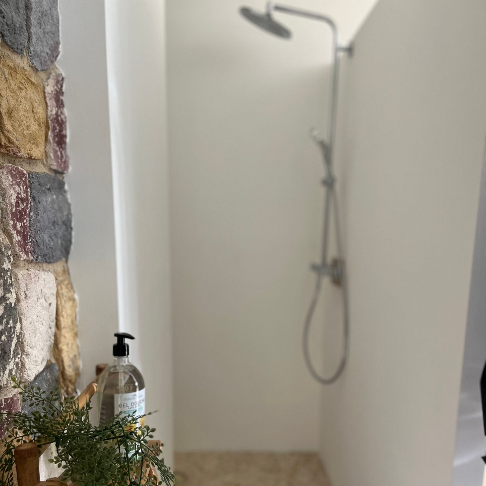 Douche à l'italienne en arrière plan, flou de profondeur de champ