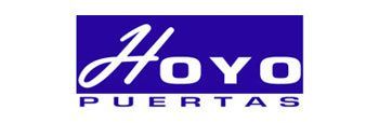 A blue and white logo for hoyo puertas