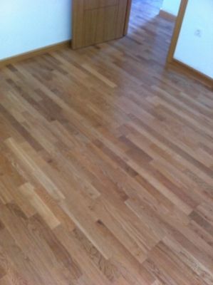 Una habitación con suelo de madera y una puerta