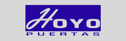 A blue and white logo for hoyo puertas