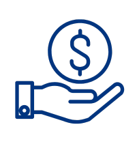 Hand holding a coin with a dollar sign.