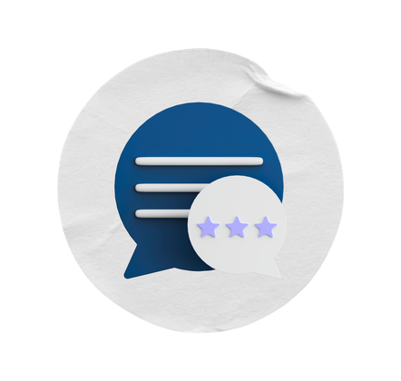 Bulle de dialogue avec cinq étoiles dorées, indiquant un excellent avis client.