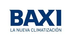 Un logotipo de Baxi azul sobre un fondo blanco