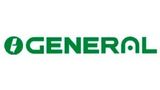 Un logotipo general verde y blanco sobre un fondo blanco.