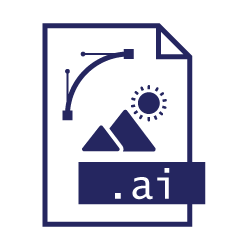 Icône bleue d'un fichier .ai ; contient des montagnes, un soleil, une courbe et « .ai ».