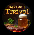 Un logotipo para el bar parrilla Tirevol con un bistec y una cerveza.