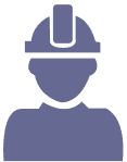 Un icono morado de un hombre que lleva un casco.