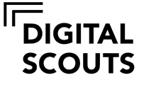 Digital Scouts-Logo in schwarzer Schrift mit einfacher, eckiger Markierung auf weißem Hintergrund