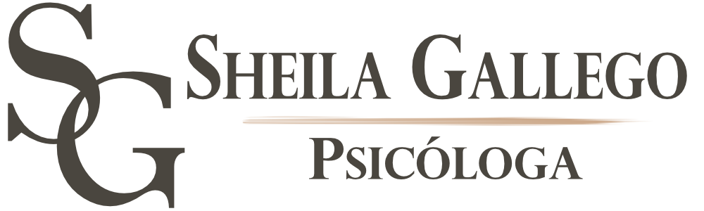 Logotipo: iniciales "SG", texto "Sheila Gallego" y texto "Psicóloga".