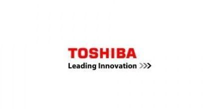 El logotipo de Toshiba está sobre un fondo blanco.