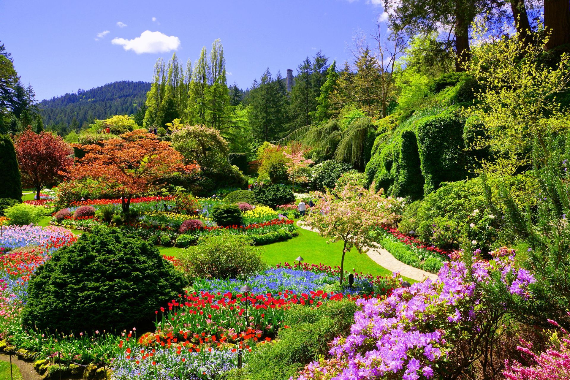 Un parc fleuri et entretenu