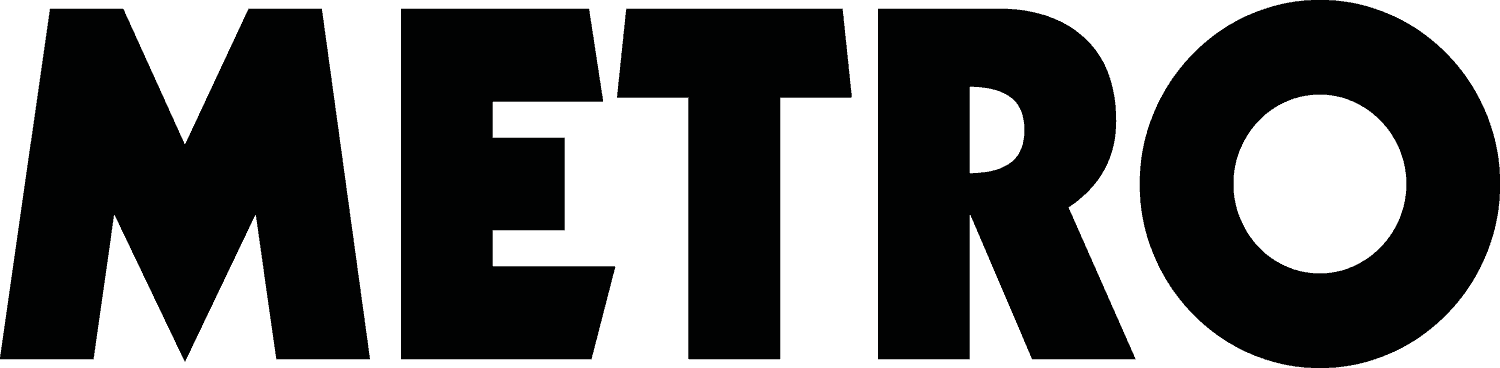 The word metro is written in black letters on a white background.