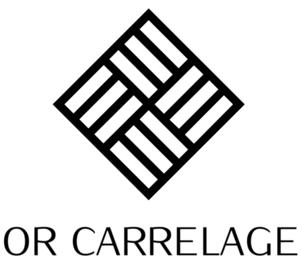 Logo noir et blanc : forme losange avec motif tissé, texte 